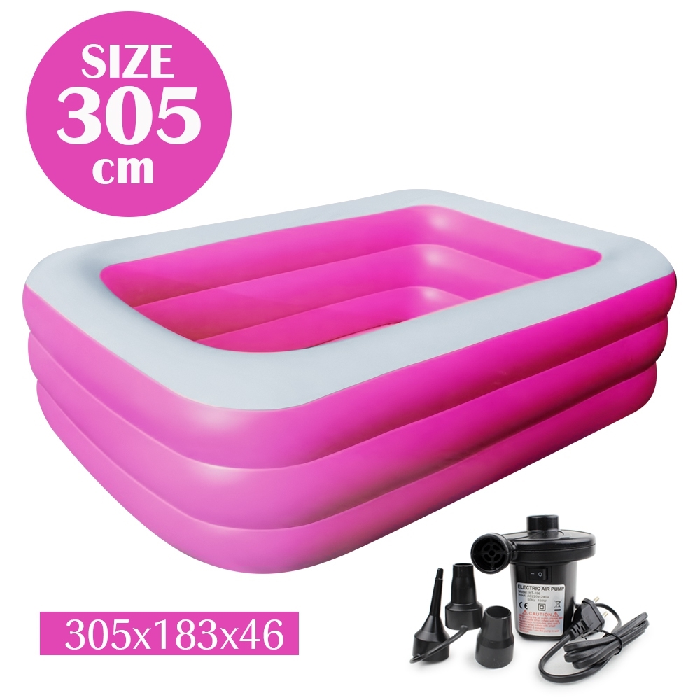 Telecorsa สระน้ำเป่าลม สระว่ายน้ำเป่าลม 3 ชั้น Family Pool ขนาด 305X183X46  Cm สีชมพูพร้อมเครื่องเป่าลมไฟฟ้า รุ่น Swim-305-183-46-Pink-05F-Toy-Epump |  Telecorsa Thailand เราเลือกนำเสนอ สินค้า บริการที่ดีที่สุดให้กับ คนฟัง นำทีมโดย  เบียร์ไอที