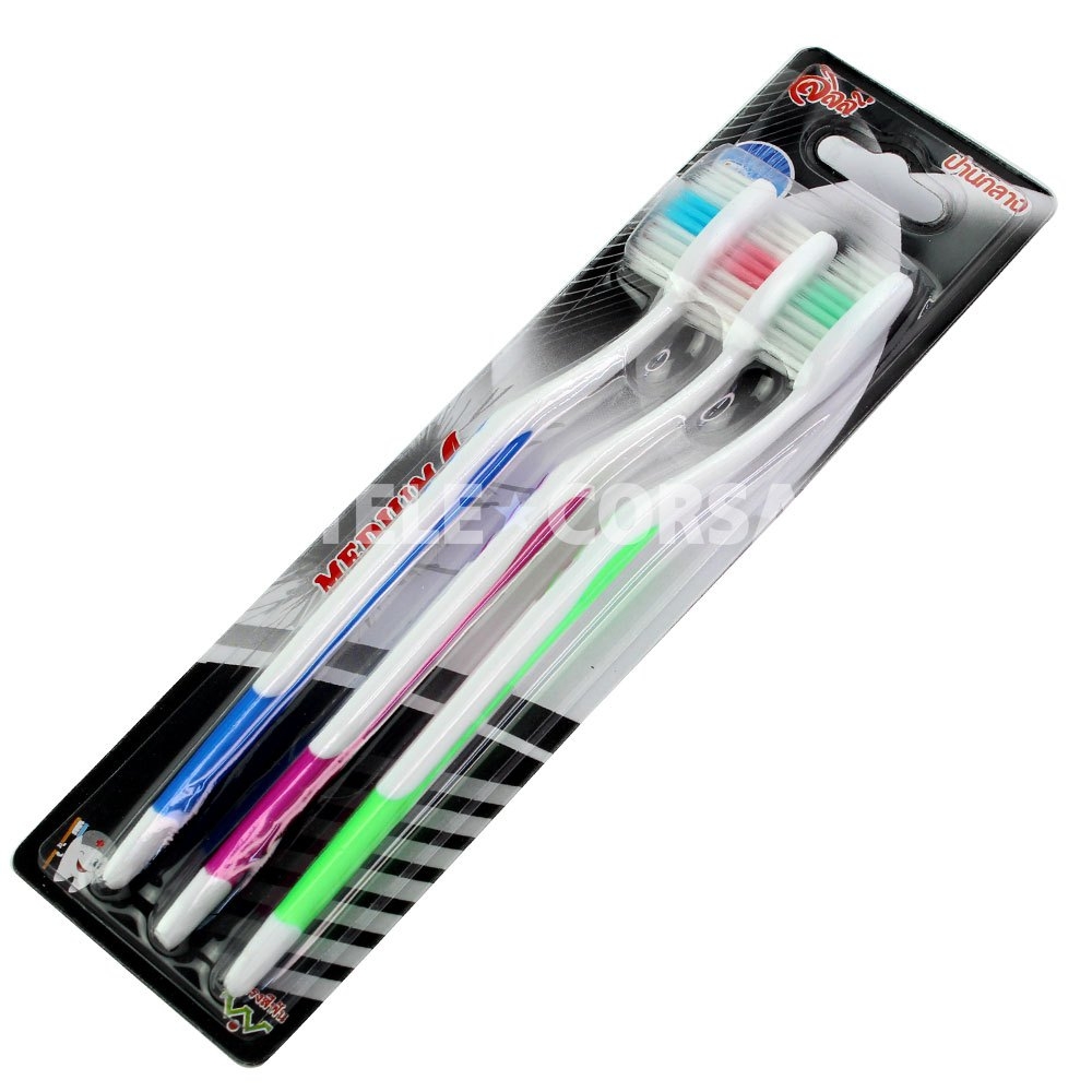 Telecorsa แปรงสีฟันผู้ใหญ่ คละสี (1 แพ็ค /3 ชิ้น)  รุ่น 3-toothbrush-medium-05g-T7