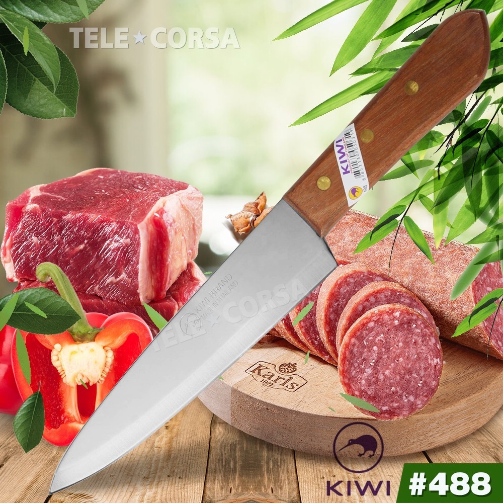 Telecorsa มีดKIWI มีดแล่เนื้อปลายแหลมสแตนเลสด้ามไม้ ขนาด8 นิ้วNo. 488 รุ่น Kitchen-knife-kiwi-488-06H-Boss