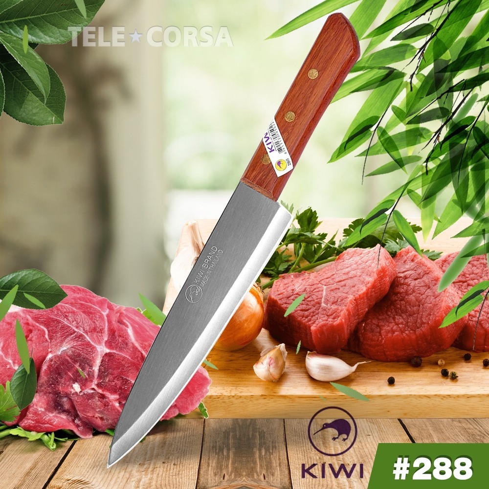 Telecorsa มีดKIWI มีดแล่เนื้อปลายแหลมสแตนเลส มีดทำอาหารด้ามไม้ ขนาด 8 นิ้ว No. 288 รุ่น Kitchen-knife-kiwi-288-08H-Boss