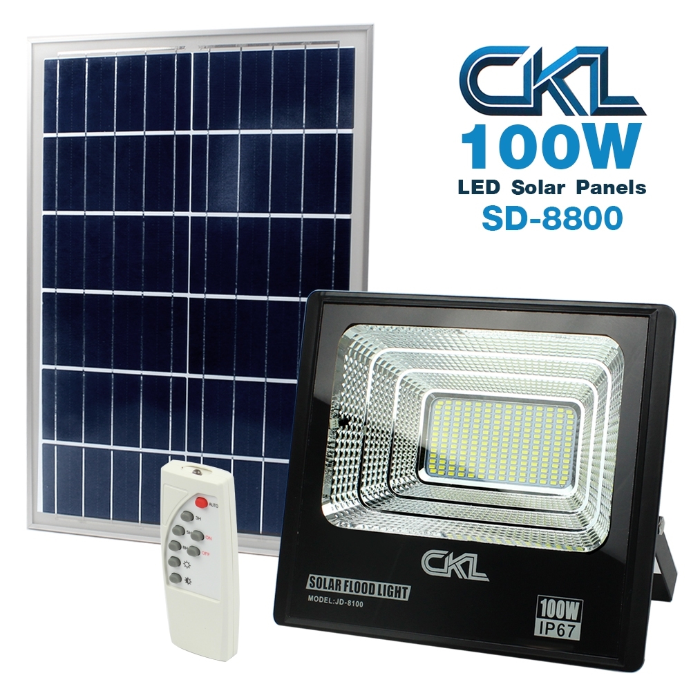 Telecorsa ฟลัดไลท์ โซล่าร์เซลล์ โคมไฟฟลัดไลท์ พลังงานแสงอาทิตย์ 100W CKL SD-8800 LED Solar Panel รุ่น CKL-SD-8800-08i-Song