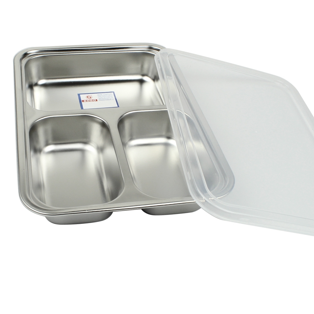Telecorsa Food Tray 3 Hole Tray with Square Lid Food-Stainless-Steel-Tray-3Holes-Cover-00H-June-Beam