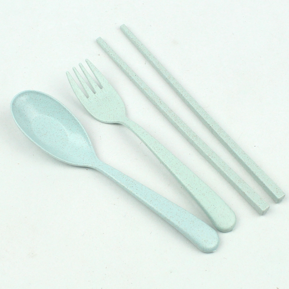 Telecorsa ชุดช้อน ส้อม ตะเกียบ พลาสติก สีฟ้า  รุ่น Fork-Spoon-chopstick-plastic-00h-June2-Beam-Blue