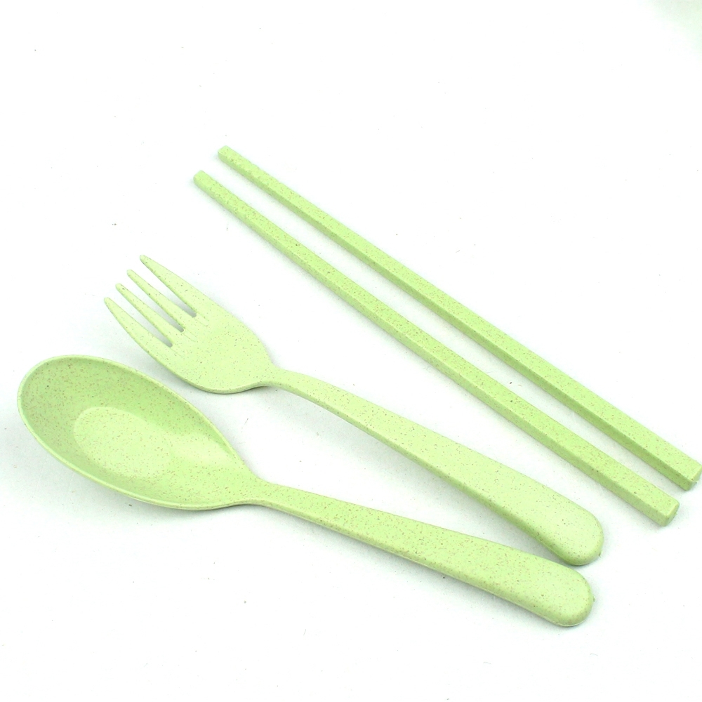 Telecorsa ชุดช้อน ส้อม ตะเกียบ พลาสติก สีเขียว รุ่น Fork-Spoon-chopstick-plastic-00h-June2-Beam-Green