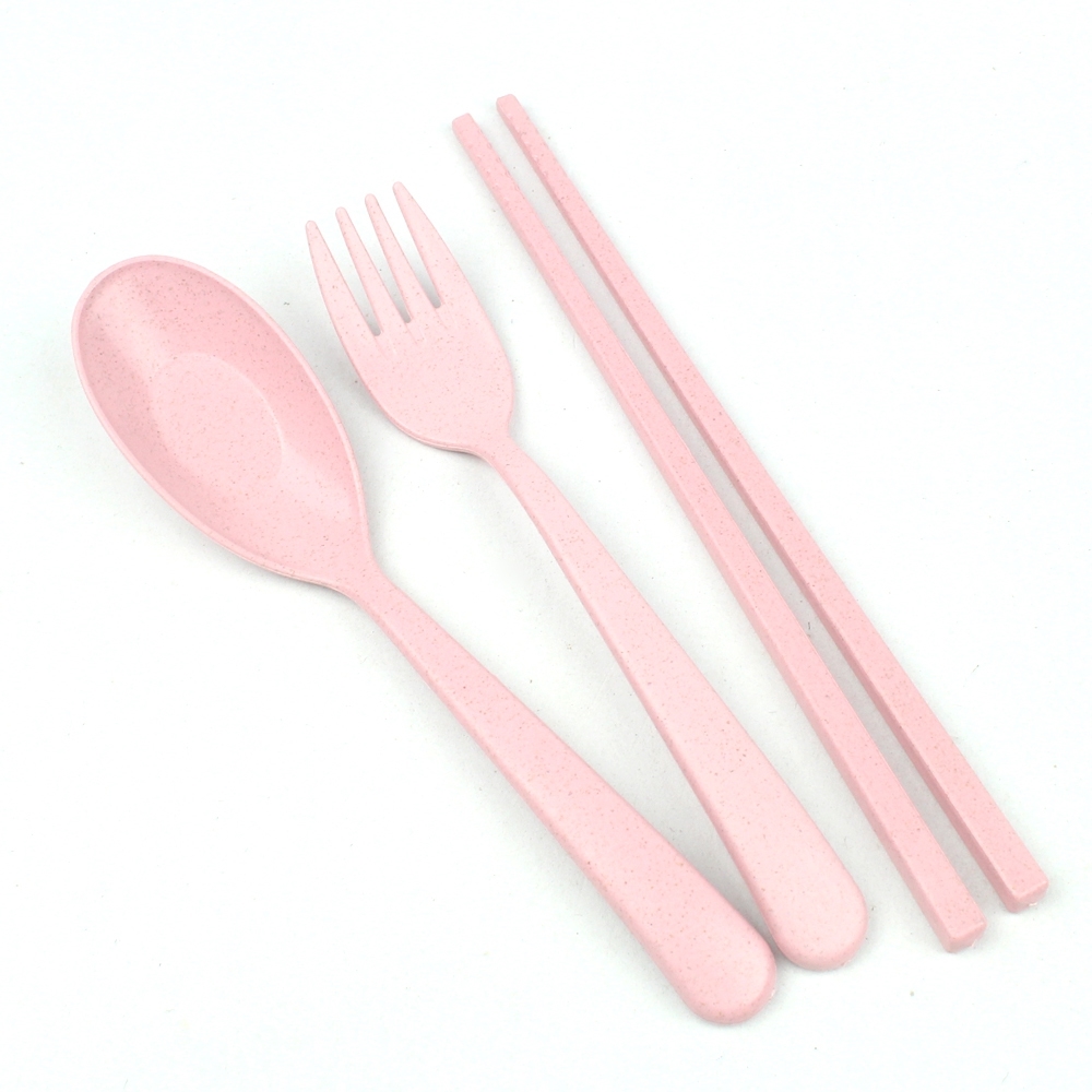 Telecorsa ชุดช้อน ส้อม ตะเกียบ พลาสติก สีชมพู รุ่น Fork-Spoon-chopstick-plastic-00h-June2-Beam-Pink