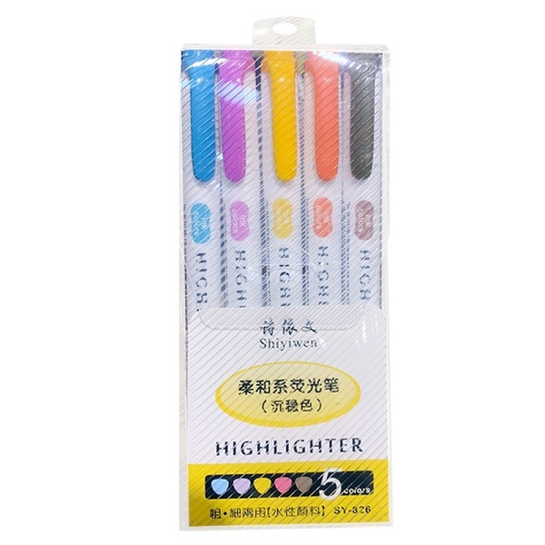 Telecorsa ปากกาไฮไลท์ 5สี (แพ็ค5ด้าม) รุ่น 5-highlighter-cartoon-08B-OKs
