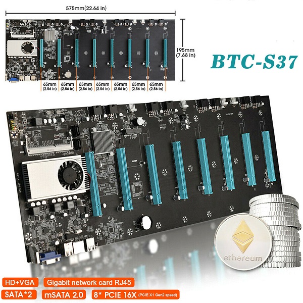 [GOODSHOP] BTC-S37 Miner เมนบอร์ดชุดซีพียู 8 วิดีโอช่องเสียบบัตร DDR3 หน่วยความจำแบบบูรณาการ VGA ใช้พลังงานต่ำ
