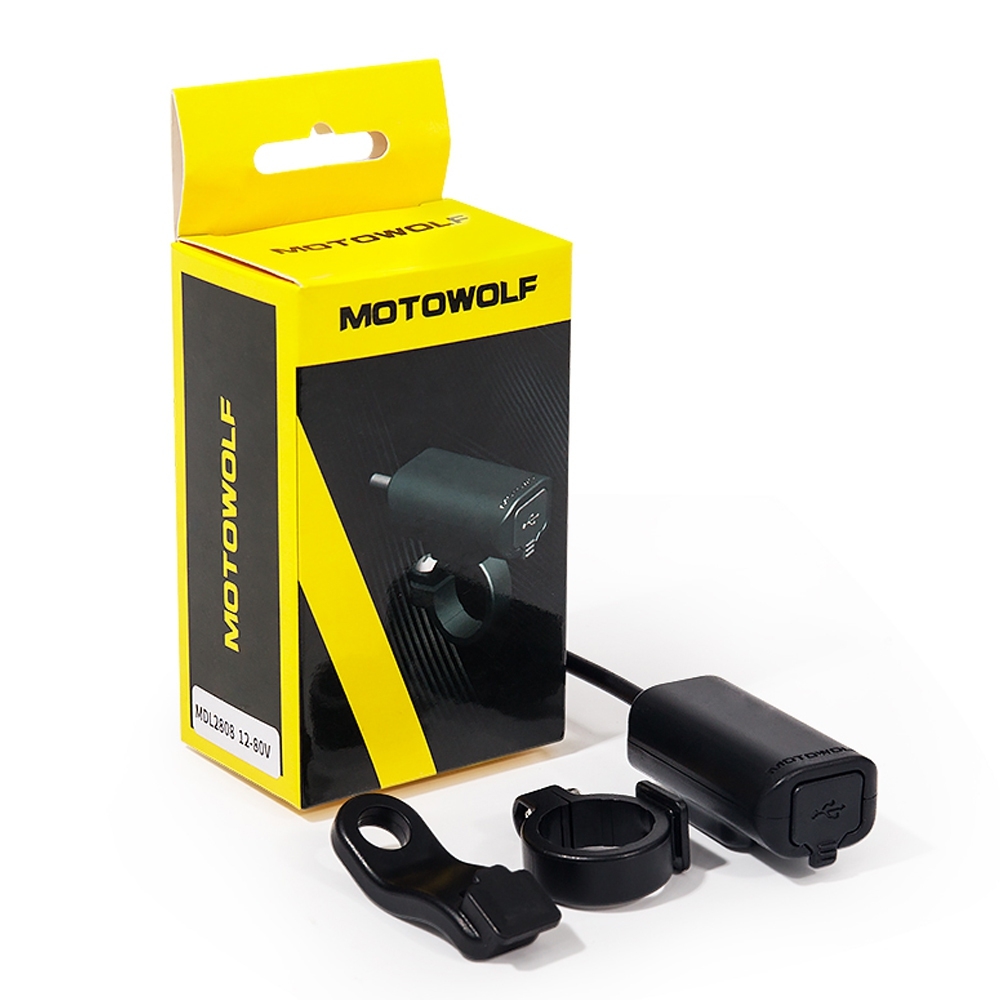 Telecorsa MOTOWOLF ที่ยึดโทรศัพท์พร้อม Port USB สำหรับมอเตอร์ไซค์ รุ่น Motor-Bike-USB-port-charging-handle-bar-02A-Ri
