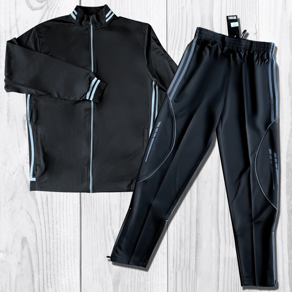 Telecorsa ชุดวอร์มชายแฟชั่น เสื้อแขนยาวแต่งลายคลาสสิก+กางเกงขายาว สีดำ รุ่น Sport-uniform-sport-wakeboard-cycling-running-05c-Psk3