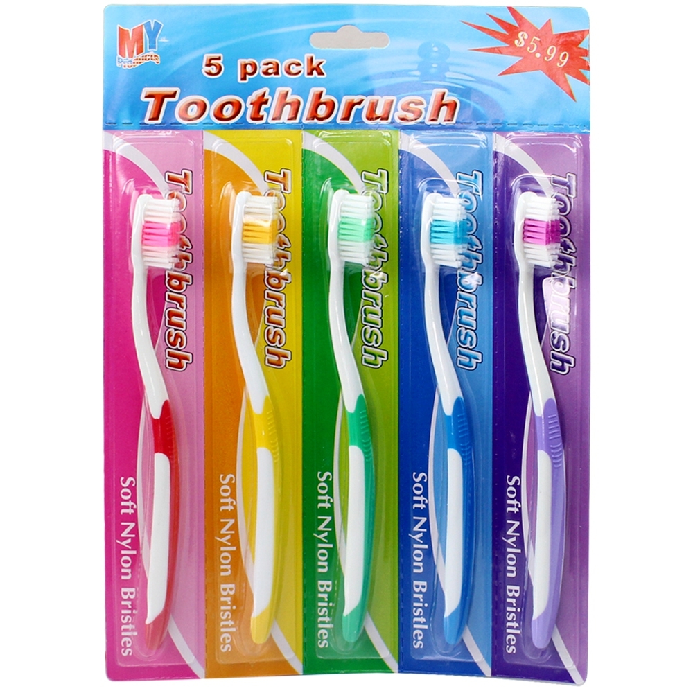 Telecorsa แปรงสีฟันผู้ใหญ่ คละสี (1 แพ็ค /5 ชิ้น) รุ่น Toothbrush-5pack-in-1-04a-Boss