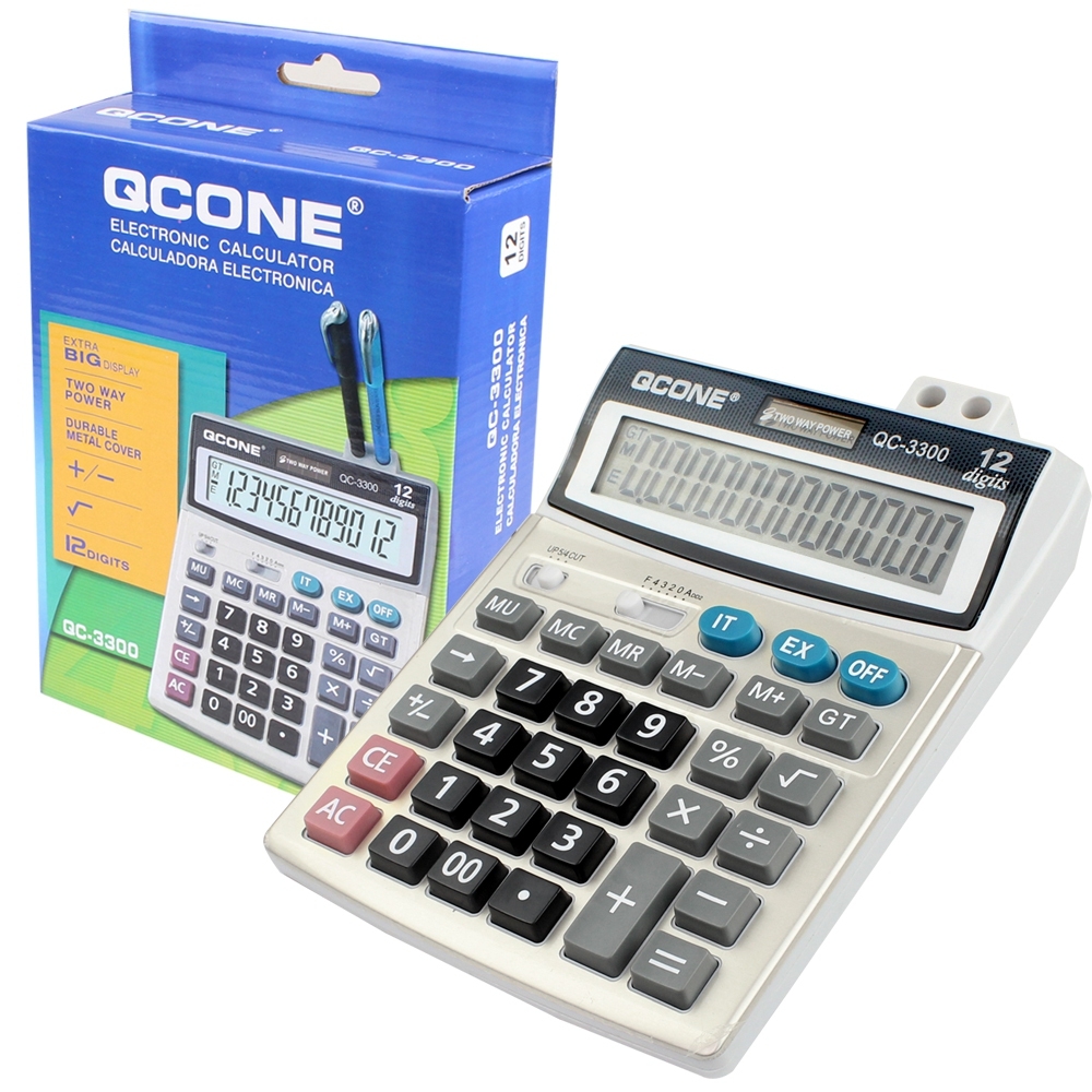 Telecorsa Calculator with 12 Digits Screen (QC-2200V) Code Qcone-Calculator-QC-2200V-06A-CAL