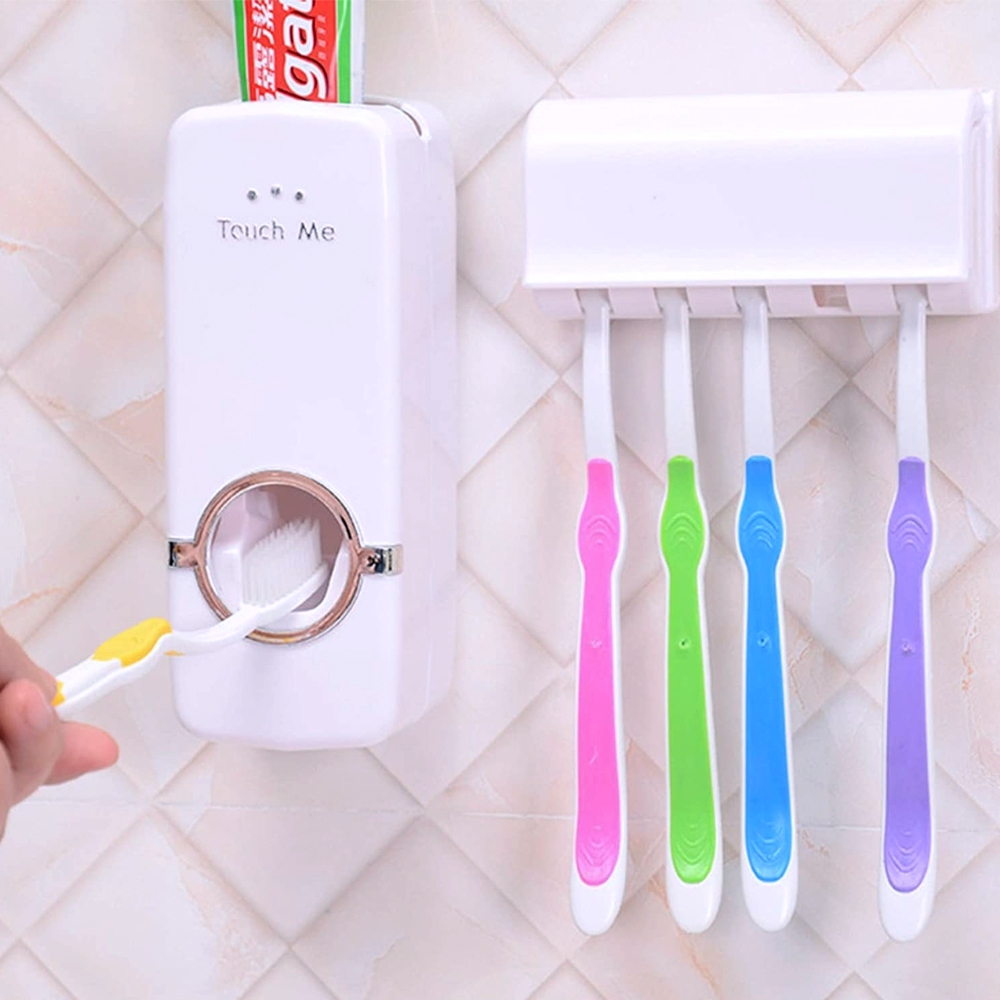 Telecorsa อุปกรณ์บีบยาสีฟัน พร้อมที่แขวนอุปกรณ์แปรงฟัน รุ่น toothpaste-holder-toilette-00e-J1