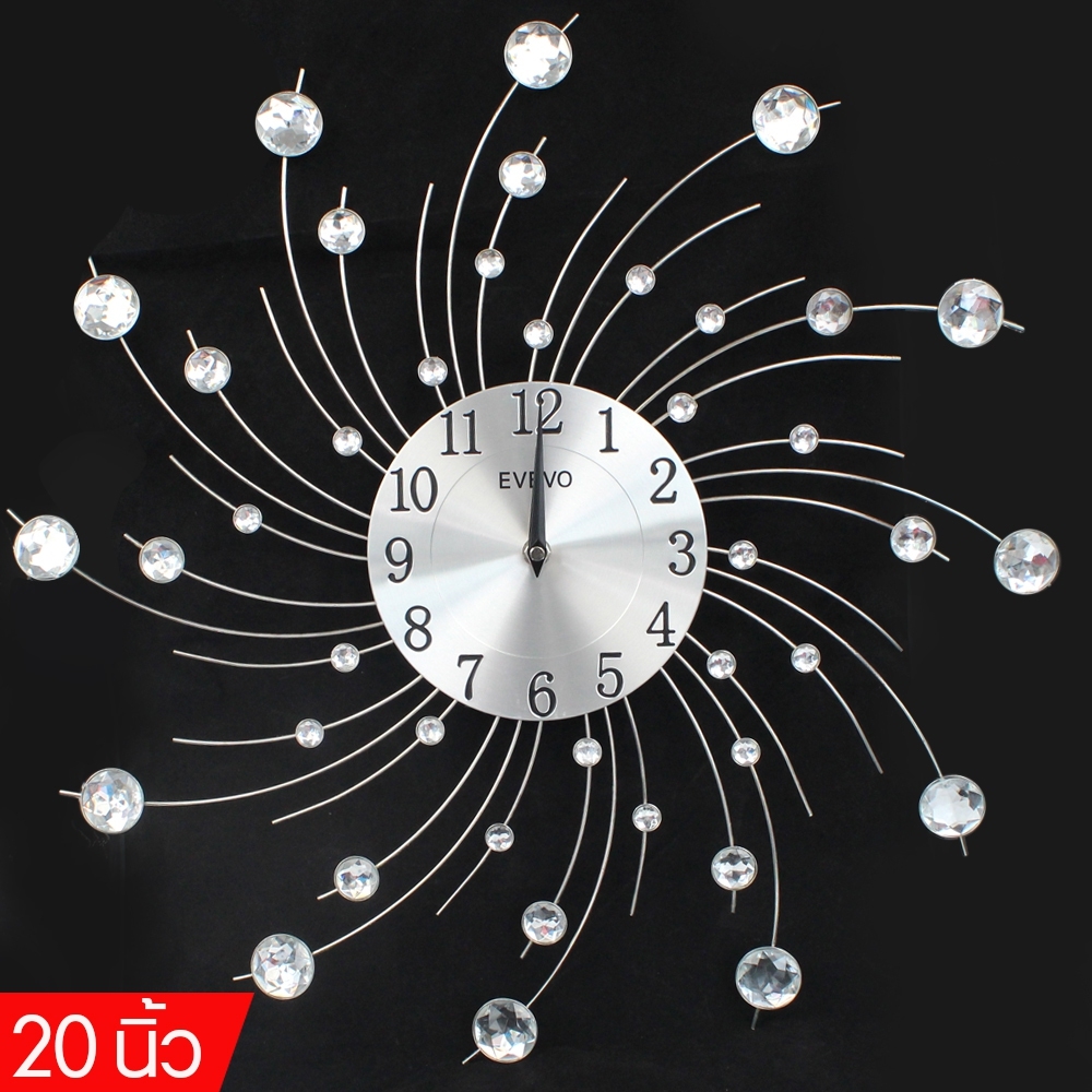 Telecorsa นาฬิกาแขวนประดับเพชรพลอยทรงกลมสีเงินขนาด 20 Cm 0907 รุ่น Diamond-wind-quartz-wall-clock-06B-song