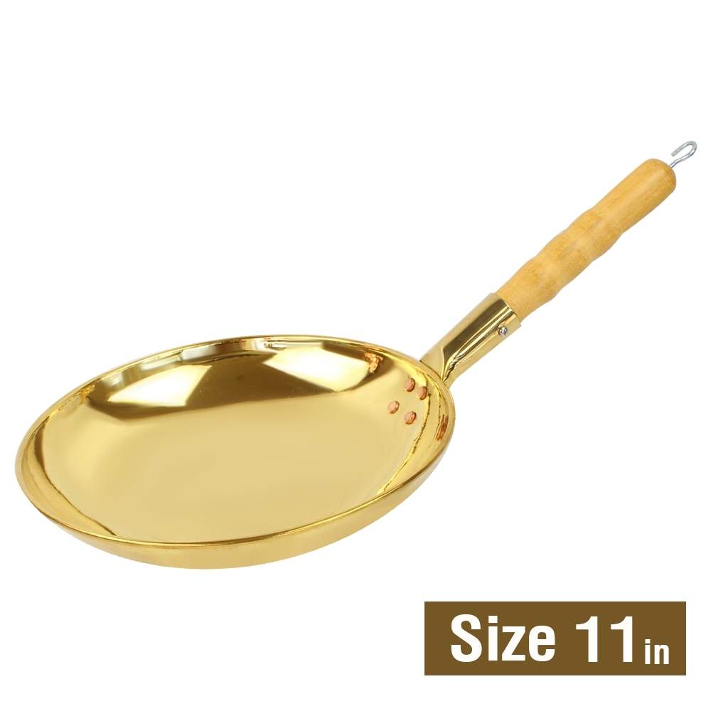 Telecorsa กระทะทองเหลืองมีด้ามจับ ขนาด 11 นิ้ว รุ่น Cooking-pan-Brass-11-k53a-Brass