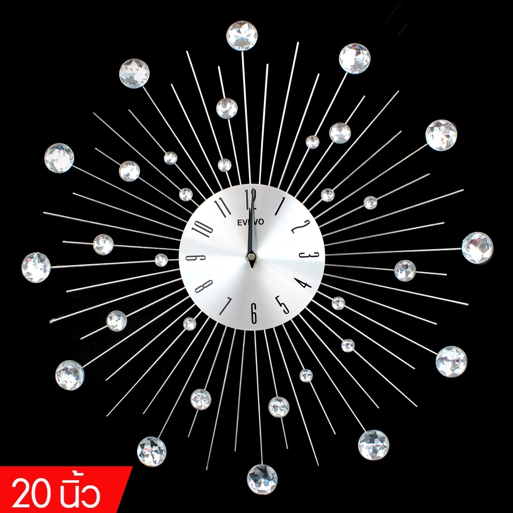 Telecorsa นาฬิกาแขวนประดับเพชรพลอยทรงกลมสีเงินขนาด 20 Cm 0905 รุ่น Diamond-sun-quartz-wall-clock-06B-song