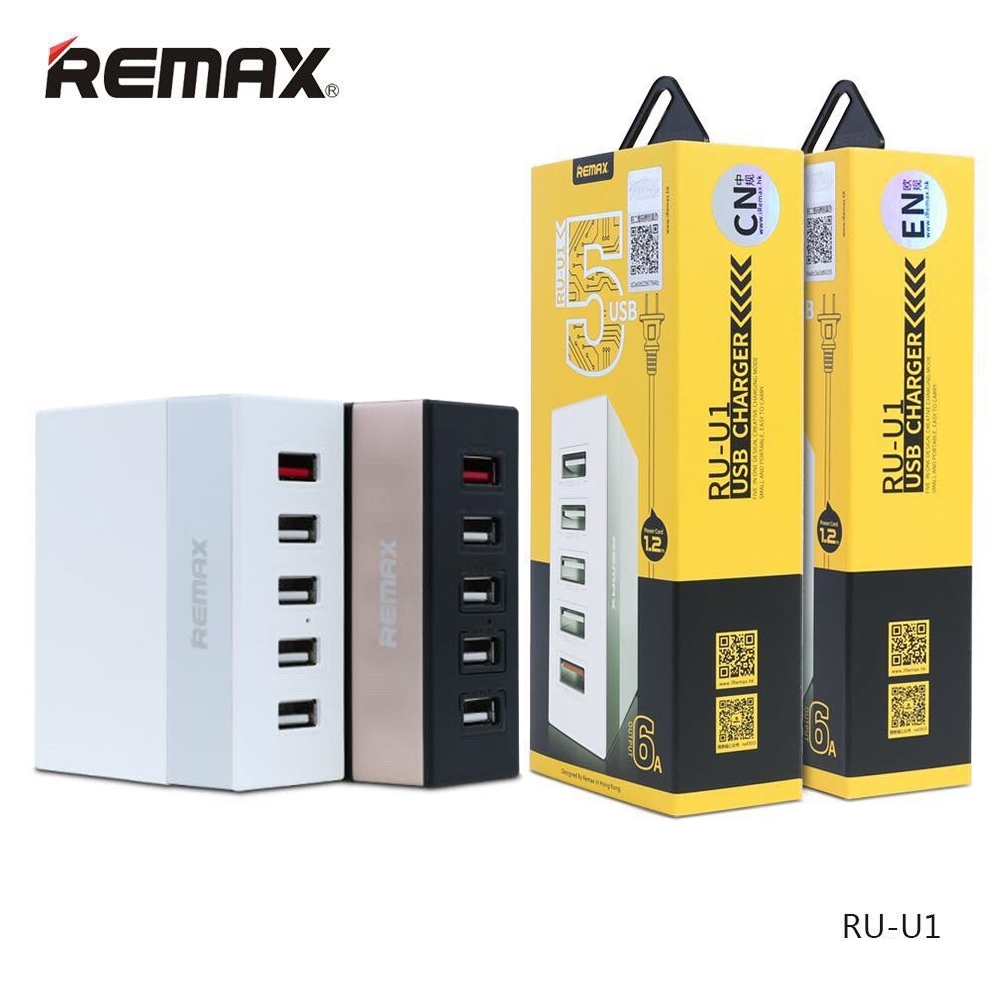 Telecorsa ปลั๊กชาร์จ USB 5 ช่อง REMAX ยาว1.2เมตร รุ่น RU-U1-06B-Ri