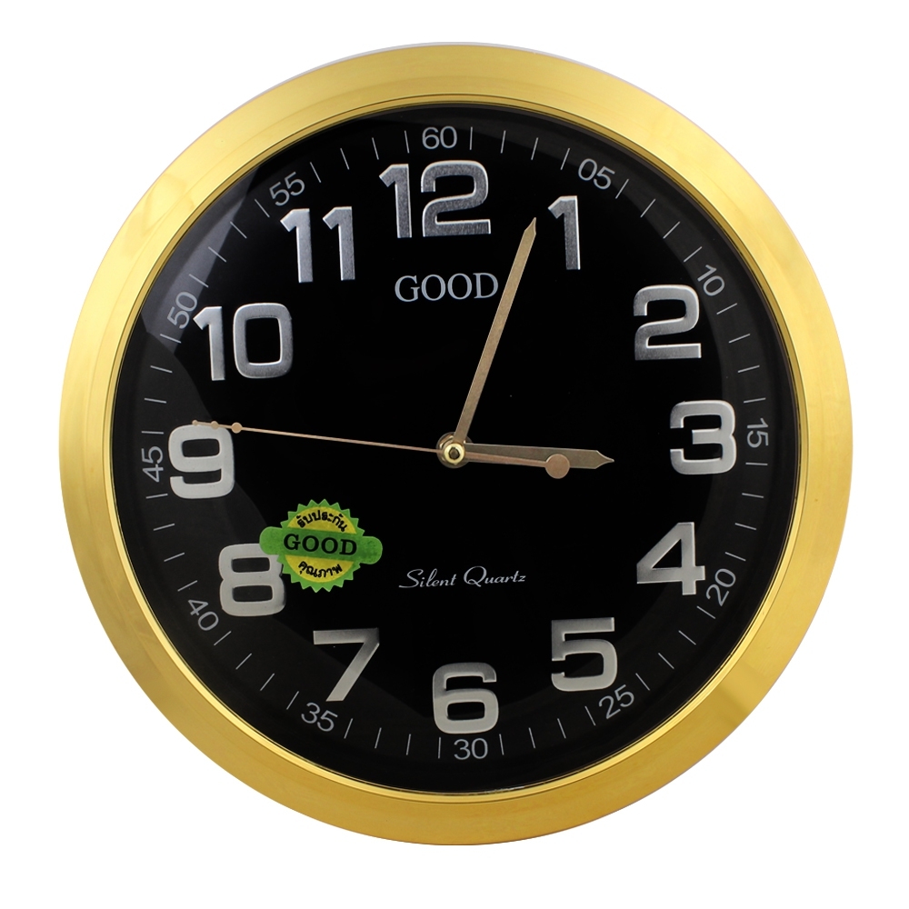 Telecorsa นาฬิกาแขวนผนัง เรืองแสง ขอบสีทอง ขนาด 12 นิ้ว (ทรงกลม) รุ่น Gold-plate-wall-hanging-clock-01a-Song