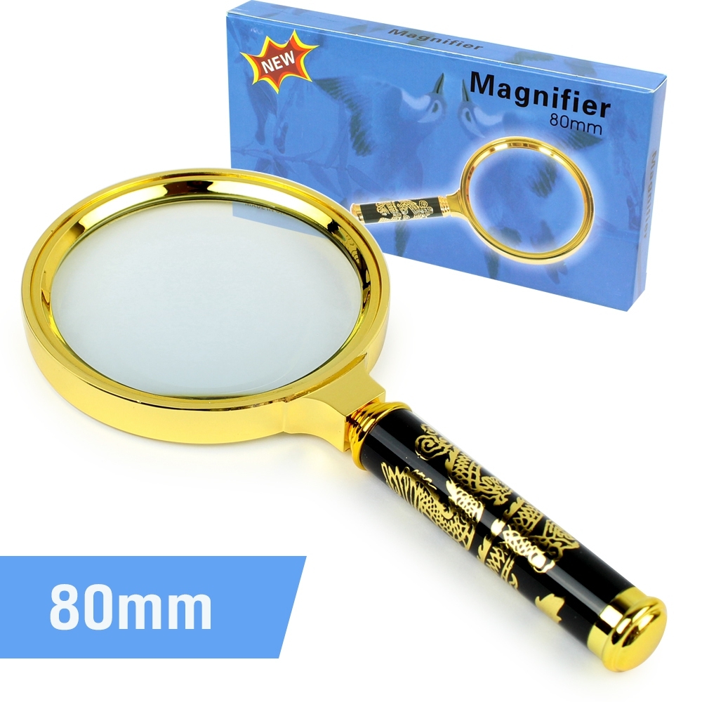 Telecorsa แว่นขยายสีทอง 80 มม. (มี 5 ขนาดให้เลือก) แว่นขยายมีด้ามจับสีทอง รุ่น Magnifier-gold-80MM-00i-K2