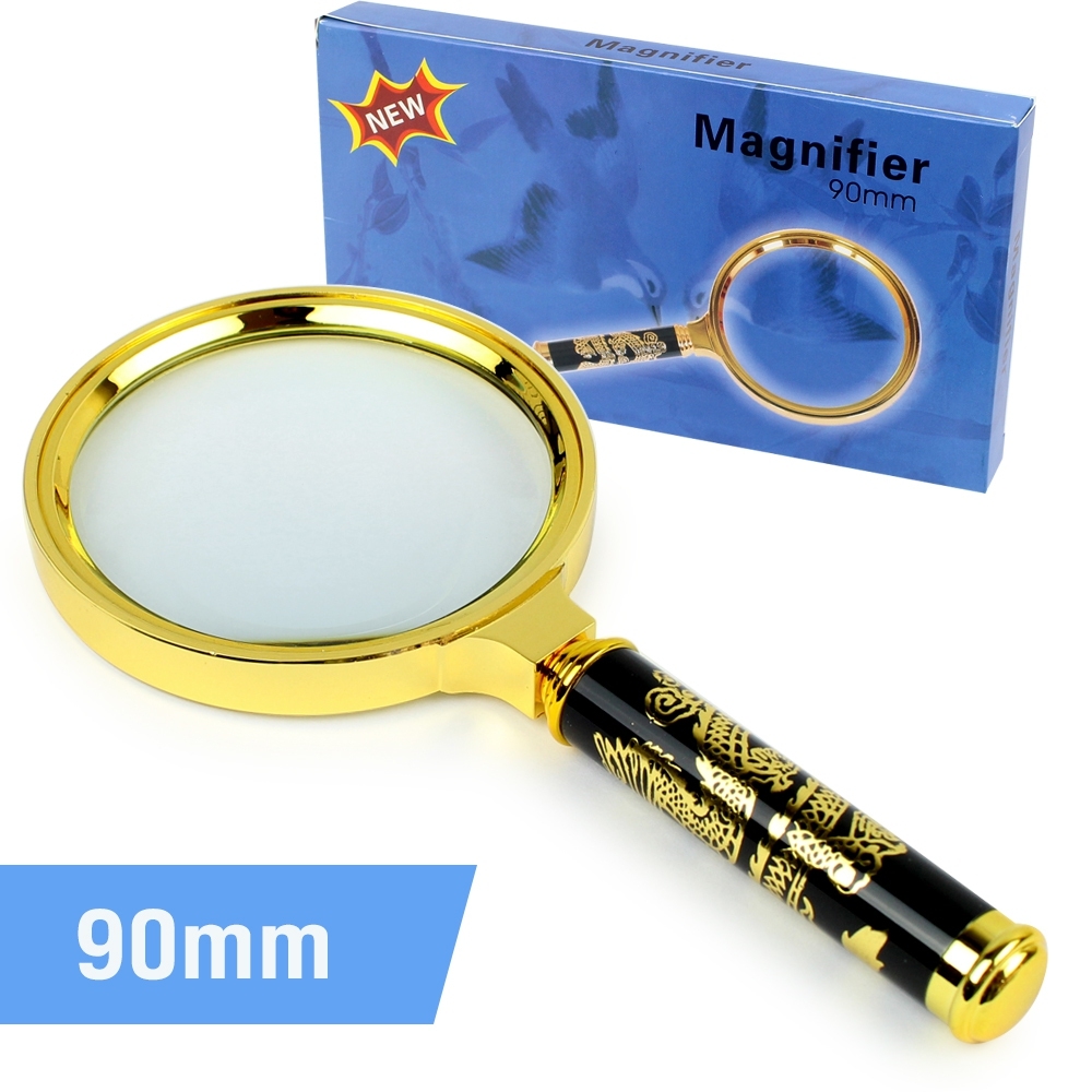 Telecorsa แว่นขยายสีทอง 90 มม. (มี 5 ขนาดให้เลือก) แว่นขยายมีด้ามจับสีทอง รุ่น Magnifier-gold-90MM-00A-K2