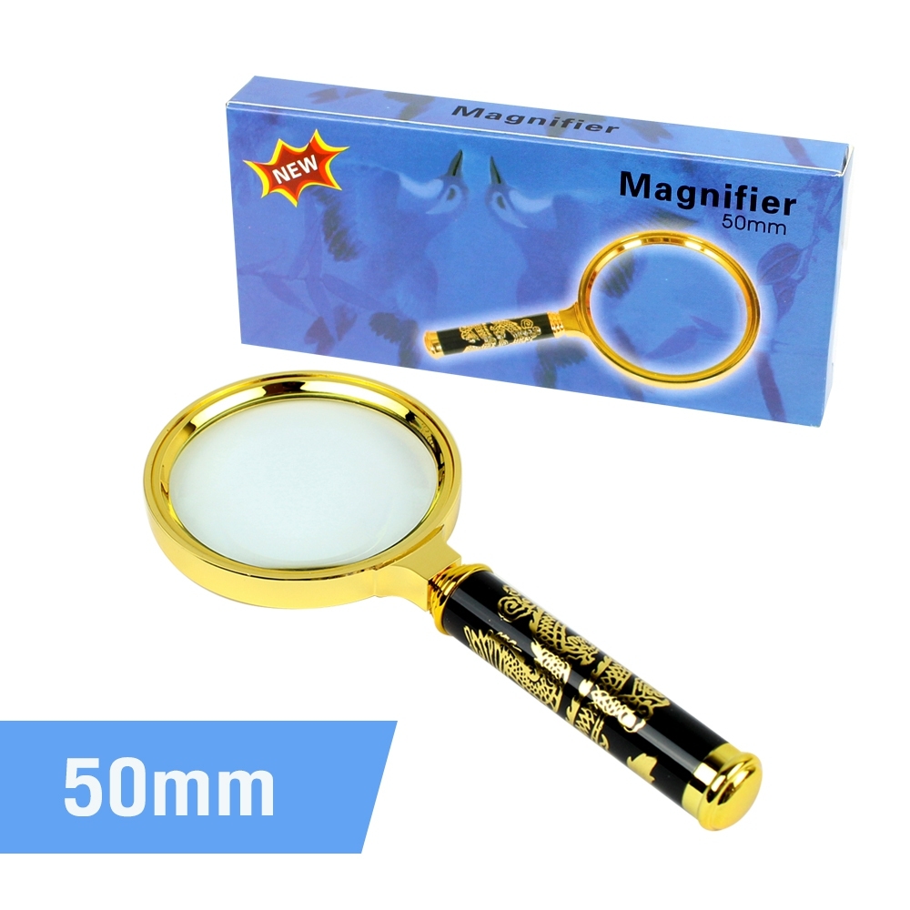 Telecorsa แว่นขยายสีทอง 50 มม. (มี 5 ขนาดให้เลือก) แว่นขยายมีด้ามจับสีทอง รุ่น Magnifier-gold-50MM-00f-K2