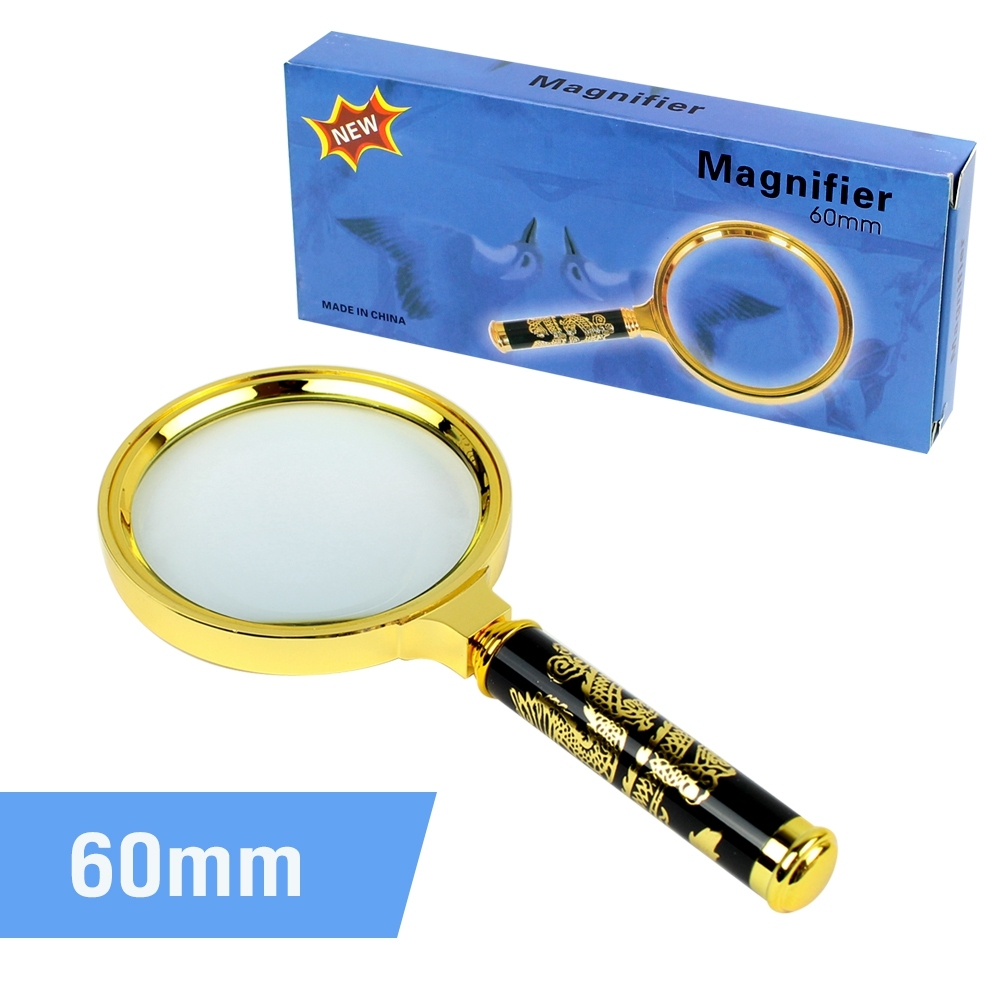 Telecorsa แว่นขยายสีทอง 60 มม. (มี 5 ขนาดให้เลือก) แว่นขยายมีด้ามจับสีทอง รุ่น Magnifier-gold-60MM-00g-K2