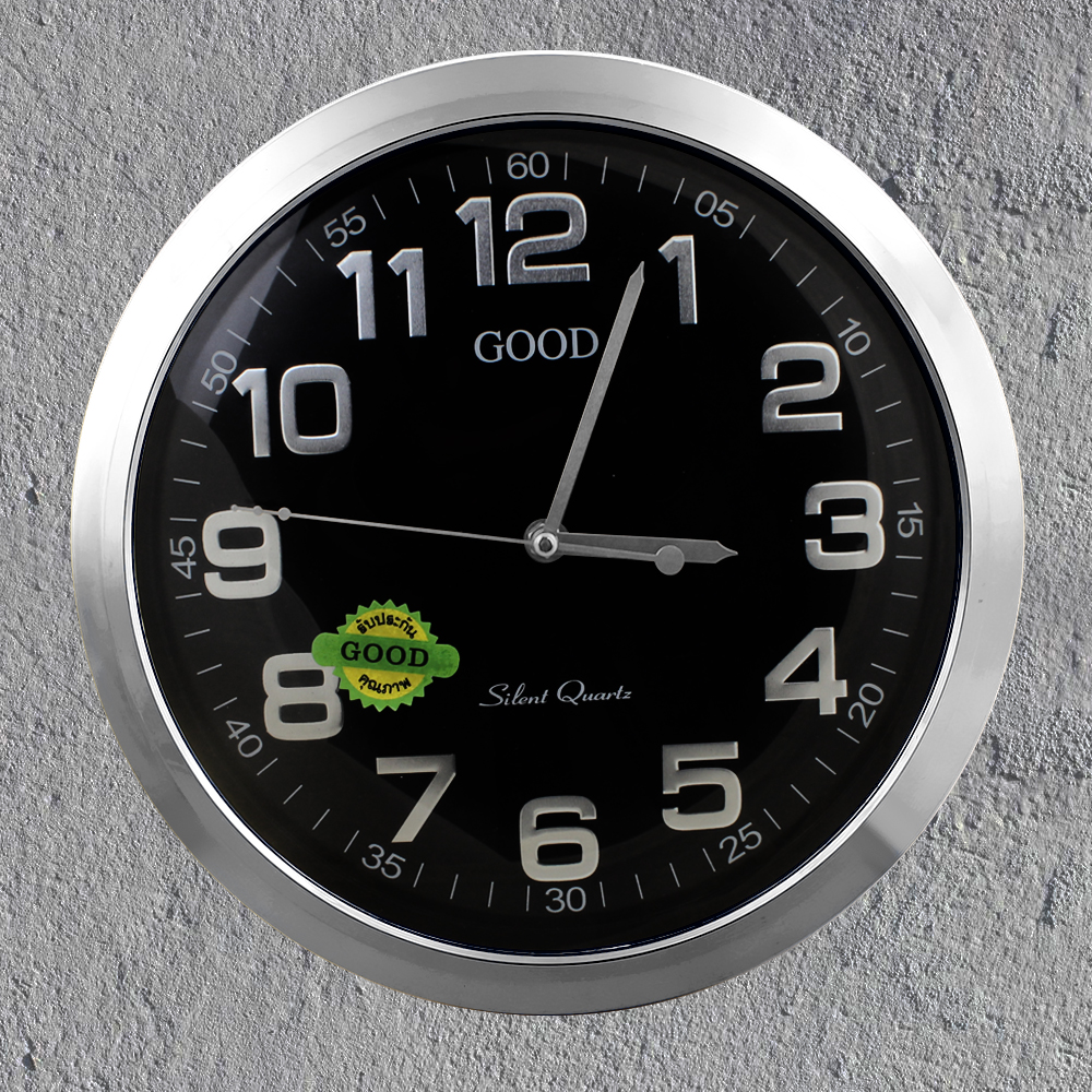 Telecorsa นาฬิกาแขวนผนัง เรืองแสง ขอบเงิน  ขนาด 12 นิ้ว (ทรงกลม) รุ่น  Silver-plate-wall-hanging-clock-01a-Song