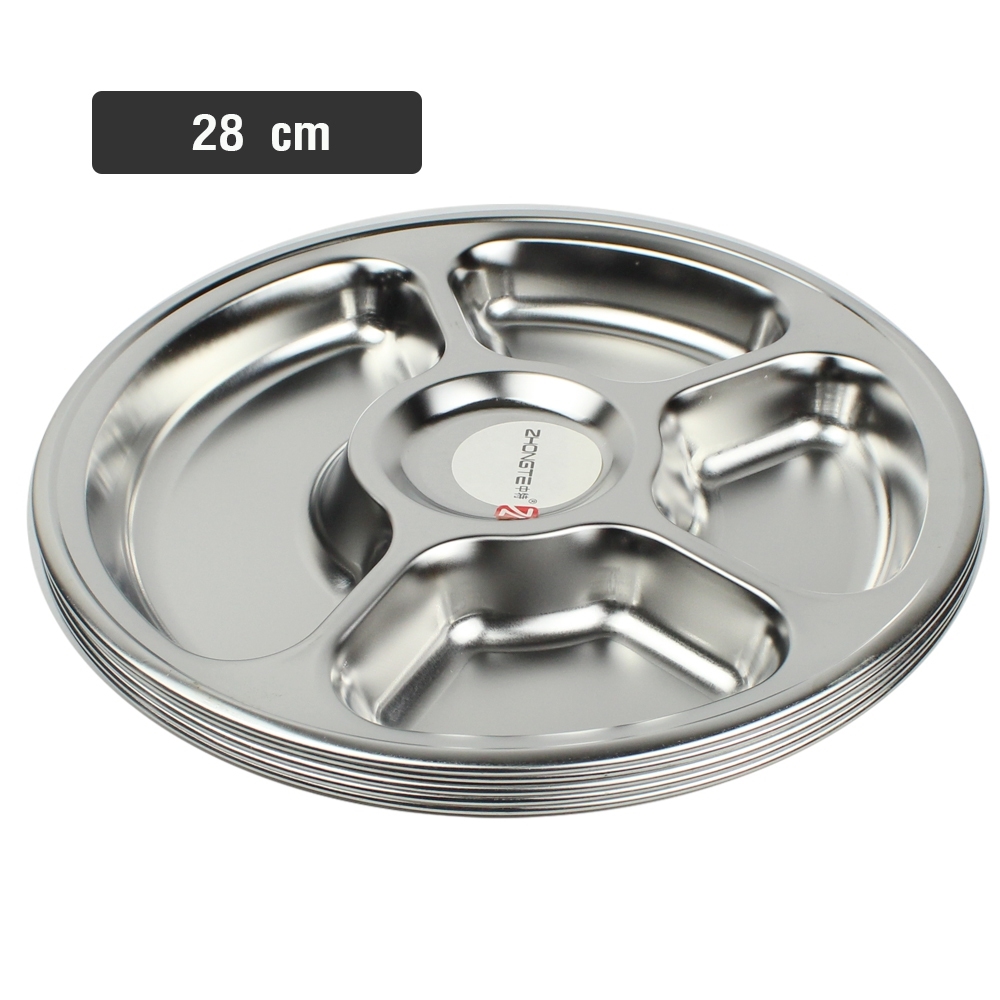 Telecorsa ถาดหลุม ถาดใส่อาหาร 5 ช่อง ทรงกลม  28 cm 1ใบ รุ่น Round-5holes-Stainless-Steel-Food-Tray-00G-June-Beam