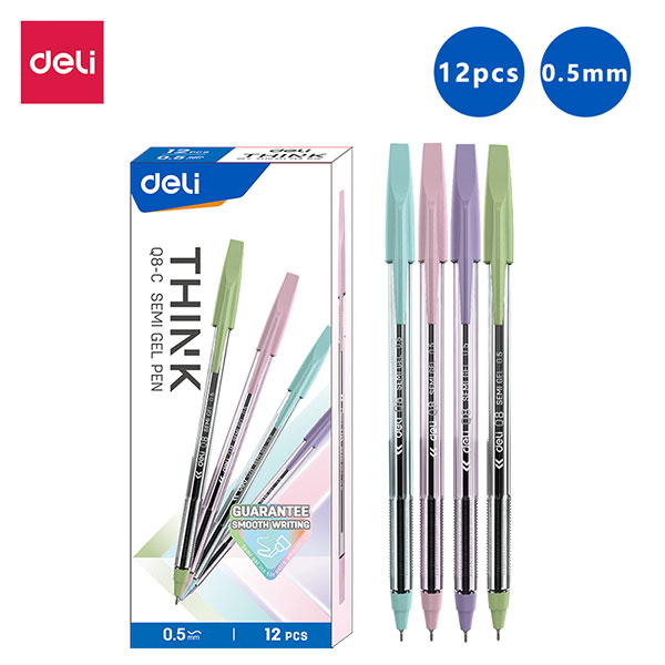 DELI (amount 1 or 12 handle) pen ballpoint pen 0.5mm, blue ink, beautiful line, writing, slippery, pastel handle, mixed color, handle color [Random delivery] Ball Pen