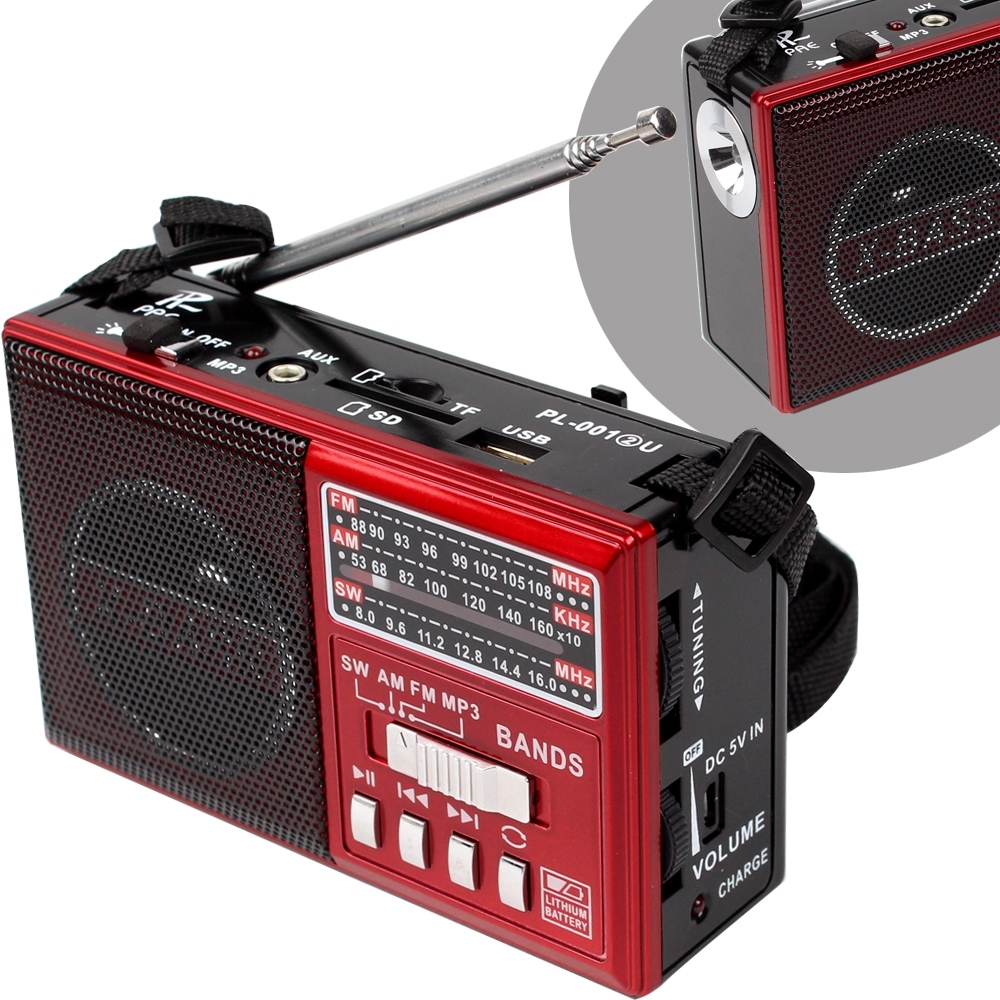 Telecorsa วิทยุ AM/FM PAE PL-001 2U สีแดง มีไฟฉาย รุ่น PL-001-2U-06A-song