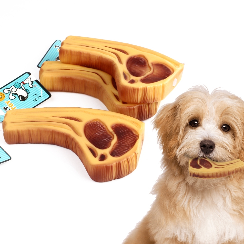 Telecorsa ของเล่นสุนัขและแมว   ของเล่นยางบีบ รูปทรงสเต๊ก  คละสี รุ่น dog-cat-toy-chewing-box-meat-260-shape-05a-June