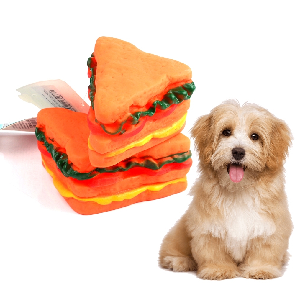 Telecorsa ของเล่นสุนัขและแมว   ของเล่นยางบีบ รูปทรงแซนวิช  คละสี รุ่น dog-cat-toy-chewing-sandwich-6567-shape-05a-June