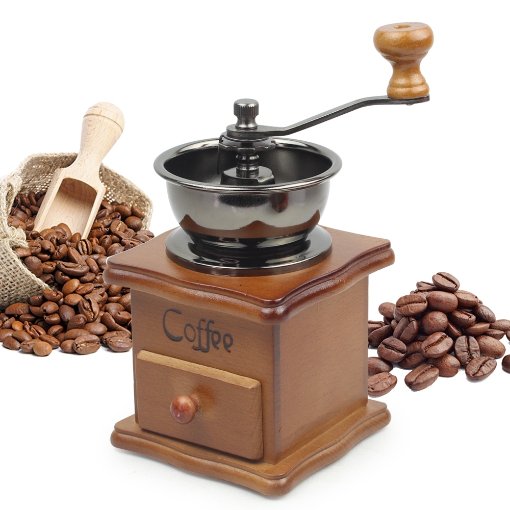Telecorsa เครื่องบดเมล็ดกาแฟ เครื่องบดกาแฟ แบบมือหมุน สแตนเลส (กล่องไม้คลาสสิค) รุ่น Coffee-Maker-Grider-07a-J1
