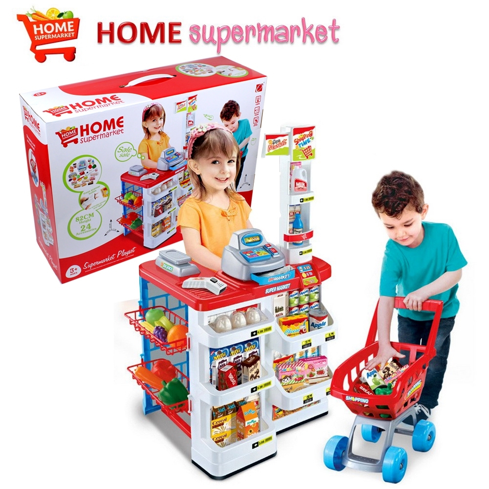 Telecorsa ชุดของเล่น ซุปเปอร์มาร์เก็ตพร้อมเครื่องสแกนและรถเข็น Home Supermarket  รุ่น HomeSuperMarket-668-05-02F-Toy