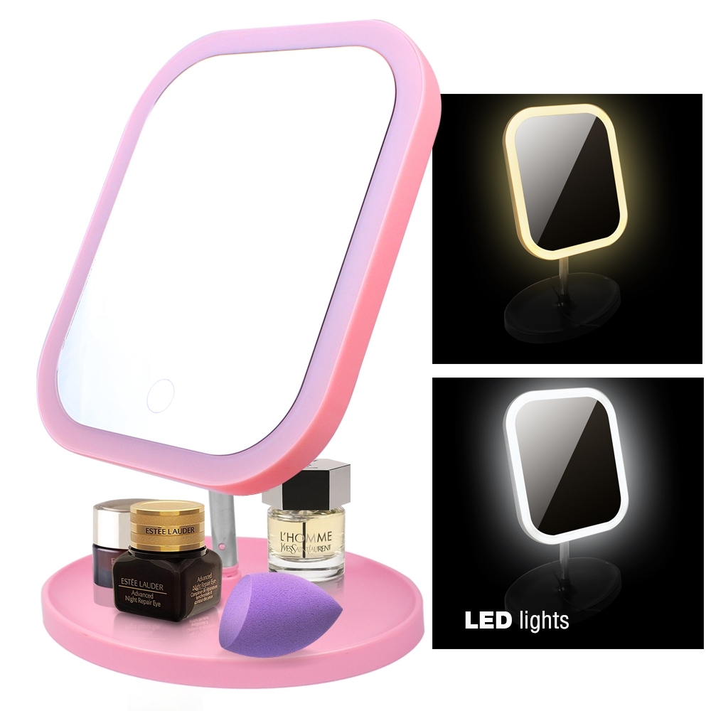 Telecorsa กระจก แต่งหน้า มีไฟ LED Simply Beautiful สีชมพู รุ่น MakeUp-Mirror-simply-Beautiful-02B-J1-Pink