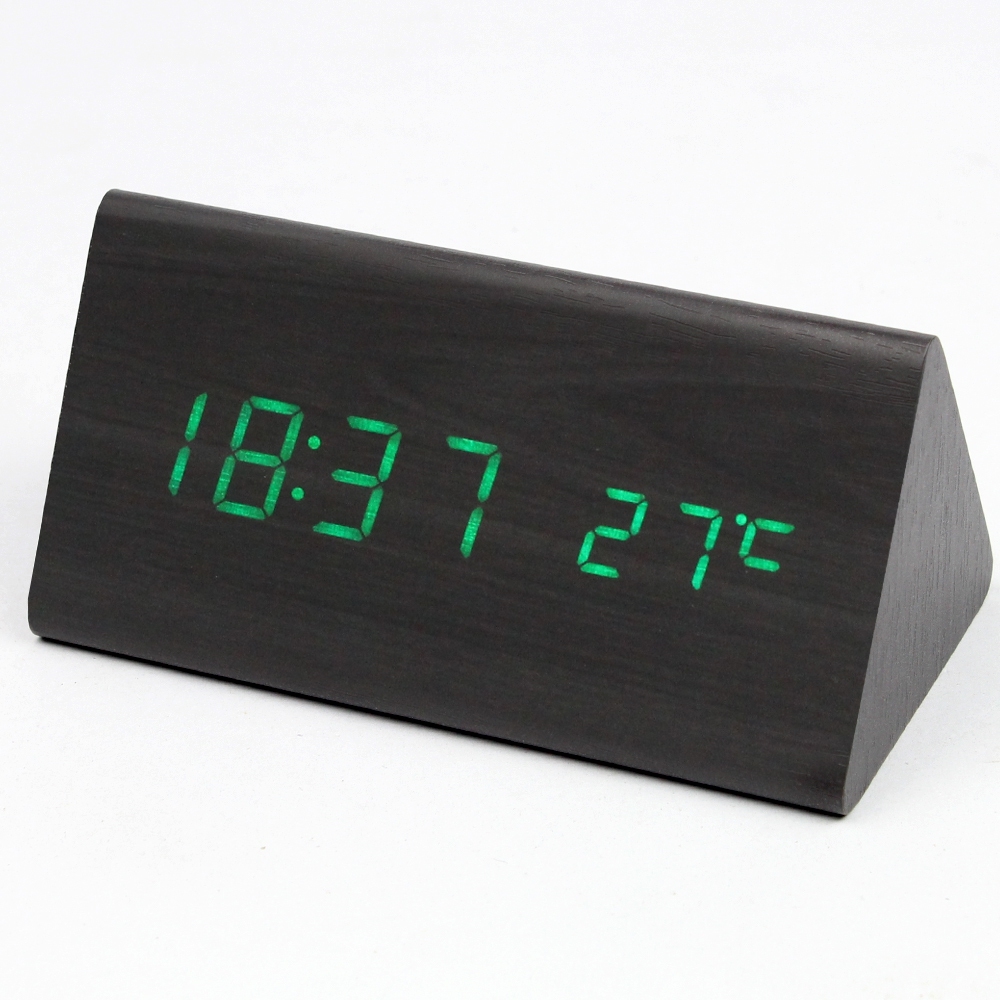 Telecorsa นาฬิกาดิจิตอล ลายไม้ Wooden Clock สีดำ รุ่น Triangle-Clock-wooden-08A-Song-Black