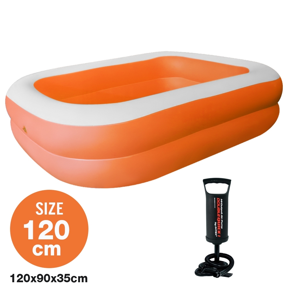 Telecorsa สระน้ำเป่าลม สระว่ายน้ำเป่าลม Family Pool ขนาด 120x90x35 cm สีส้ม พร้อมเป่าลมธรรมดา รุ่น Swim120-06b-Rim-Orangeเป่าลมมืิอ