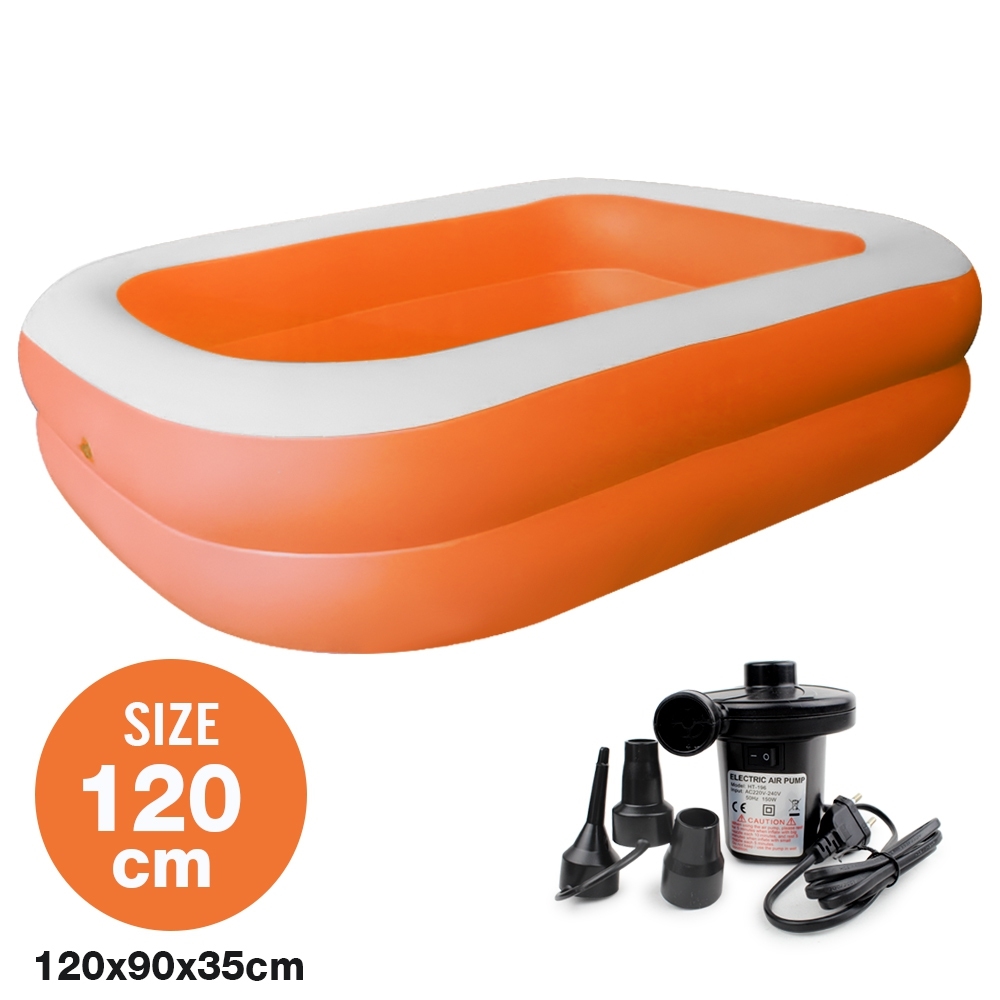 Telecorsa สระน้ำเป่าลม สระว่ายน้ำเป่าลม Family Pool ขนาด 120x90x35 cm สีส้ม พร้อมเครื่องเป่าลมไฟฟ้า รุ่น Swim120-06b-Rim-Orangeเป่าลมไฟฟ้า