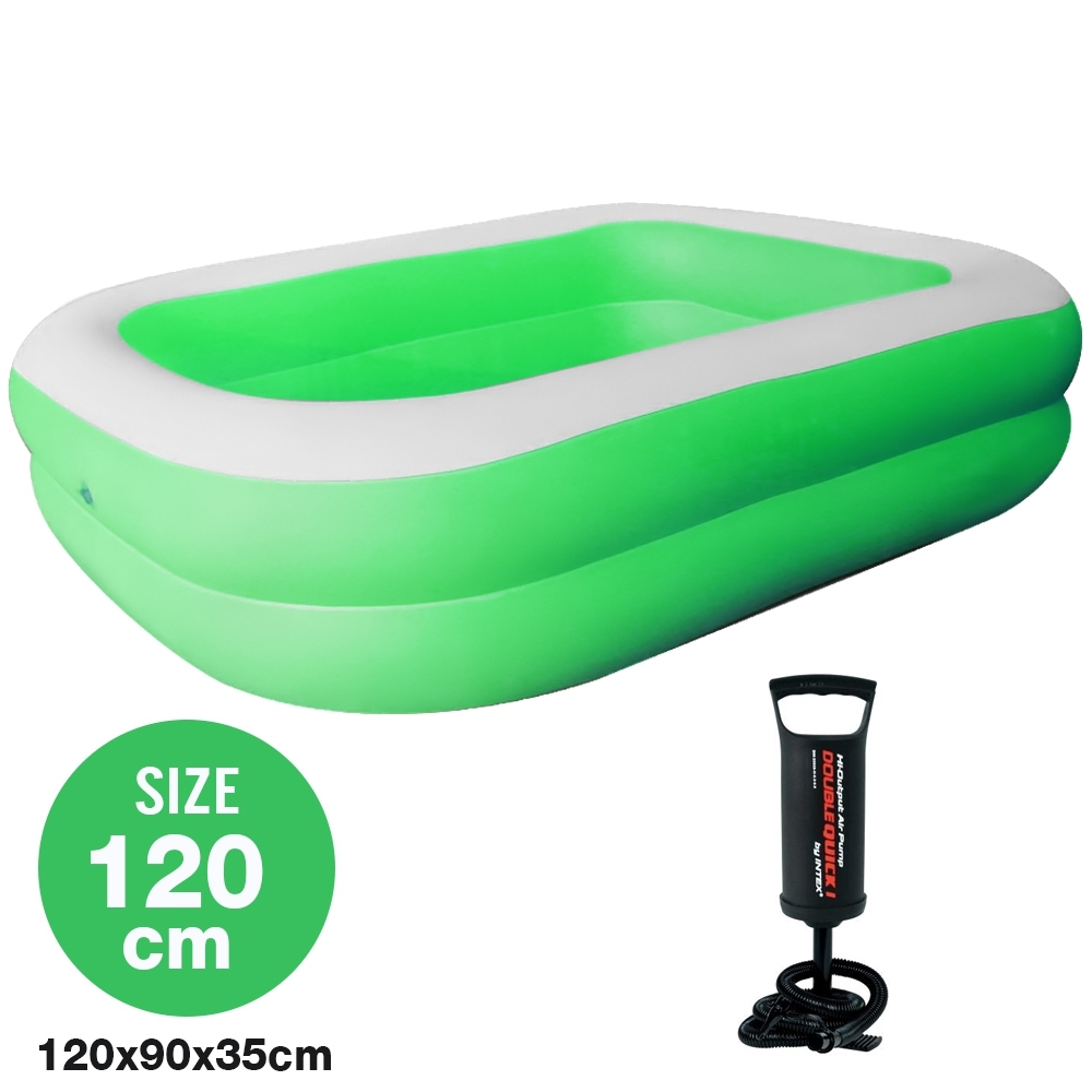 Telecorsa สระน้ำเป่าลม สระว่ายน้ำเป่าลม Family Pool ขนาด 120x90x35 cm สีเขียว พร้อมที่เป่าลมธรรมดา รุ่น Swim120-06b-Rim-Greenเป่าลมมือ