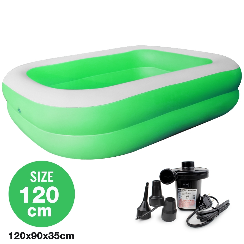 Telecorsa สระน้ำเป่าลม สระว่ายน้ำเป่าลม Family Pool ขนาด 120x90x35 cm สีเขียว พร้อมเครื่องเป่าลมไฟฟ้า รุ่น Swim120-06b-Rim-Greenเป่าลมไฟฟ้า