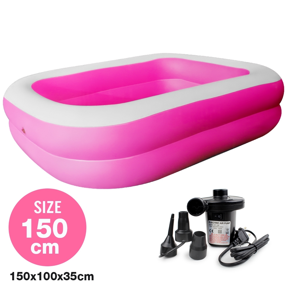 Telecorsa สระน้ำเป่าลม สระว่ายน้ำเป่าลม Family Pool ขนาด 150x100x35 cm สีชมพู พร้อมเครื่องเป่าลมไฟฟ้า รุ่น Swim150-00c-Rim-Pinkเป่าลมไฟฟ้า