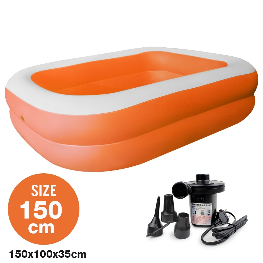 Telecorsa สระน้ำเป่าลม สระว่ายน้ำเป่าลม Family Pool ขนาด 150x100x35 cm สีส้ม พร้อมเครื่องเป่าลมไฟฟ้า รุ่น Swim150-00c-Rim-Orangeเป่าลมไฟฟ้า