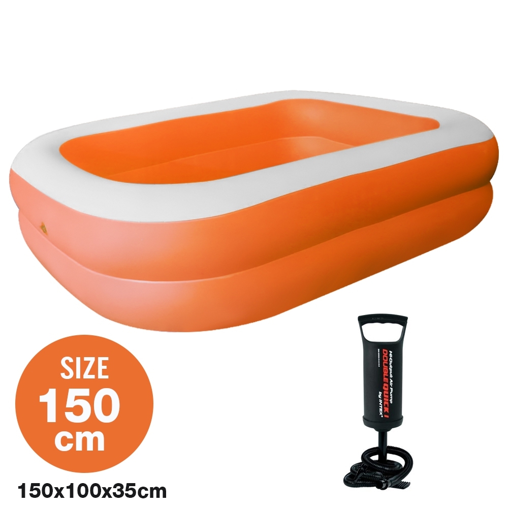 Telecorsa สระน้ำเป่าลม สระว่ายน้ำเป่าลม Family Pool ขนาด 150x100x35 cm สีส้ม พร้อมที่เป่าลมธรรมดา รุ่น Swim150-00c-Rim-Orangeเป่าลมมือ