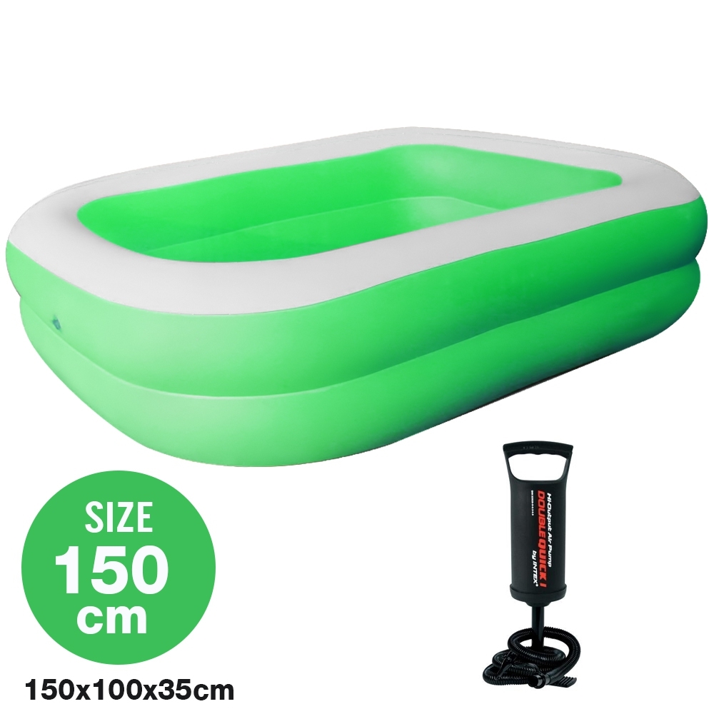 Telecorsa สระน้ำเป่าลม สระว่ายน้ำเป่าลม Family Pool ขนาด 150x100x35 cm สีเขียว พร้อมที่เป่าลมธรรมดา รุ่น Swim150-00c-Rim-Greenเป่าลมมือ