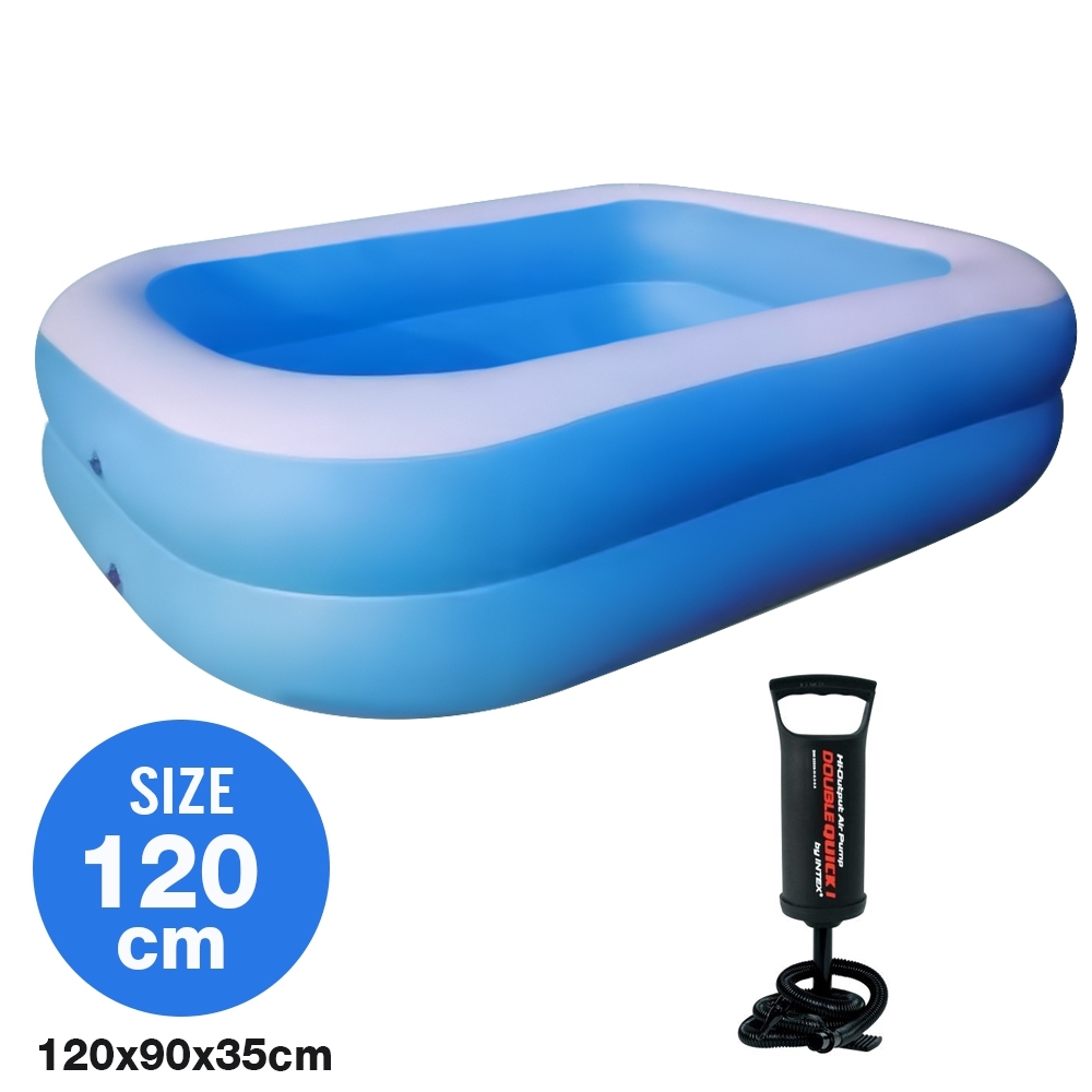 Telecorsa สระน้ำเป่าลม สระว่ายน้ำเป่าลม Family Pool ขนาด 120x90x35 cm สีฟ้า พร้อมเป่าลมธรรมดา รุ่น Swim120-06b-Rim -Blueเป่าลมมือ
