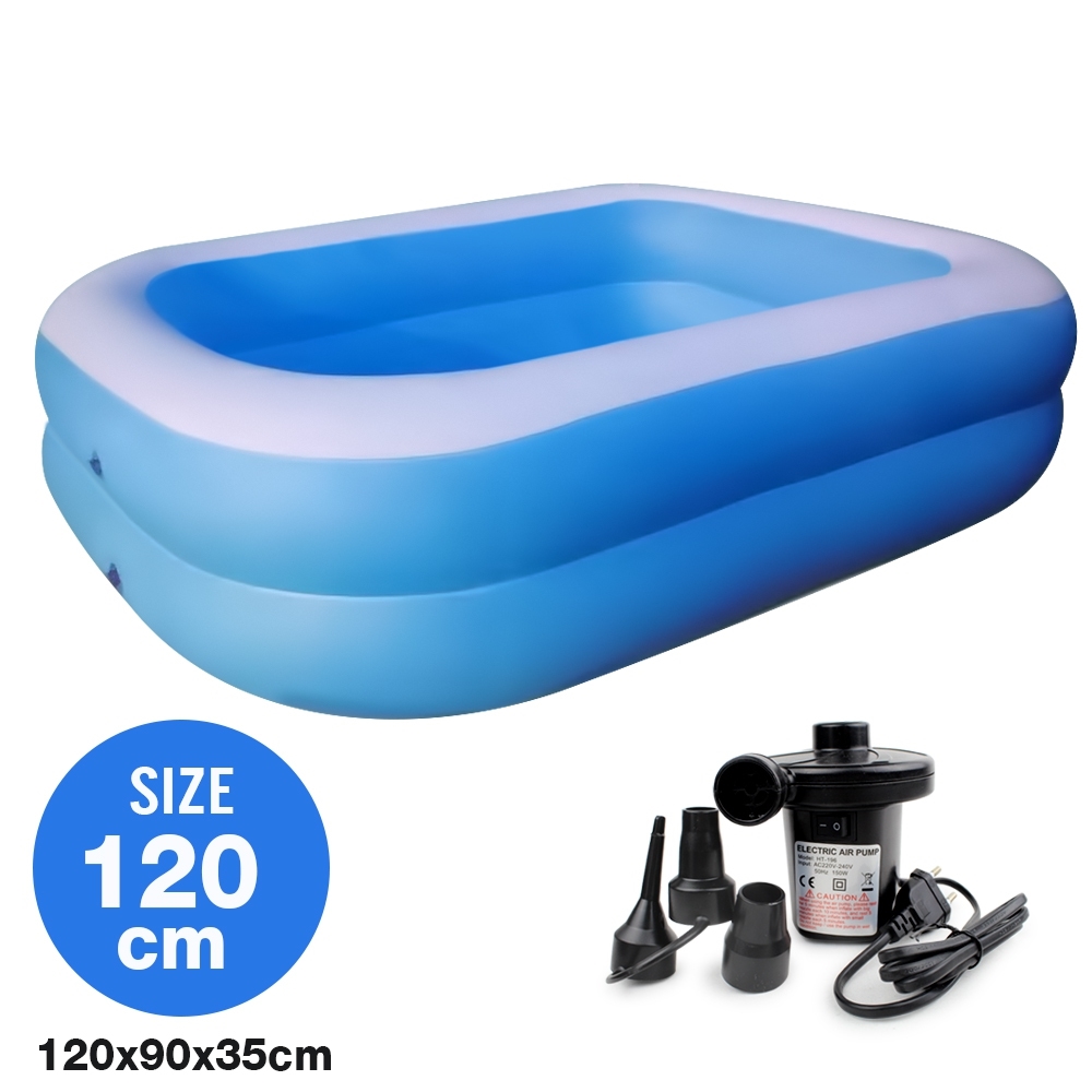 Telecorsa สระน้ำเป่าลม สระว่ายน้ำเป่าลม Family Pool ขนาด 120x90x35 cm  สีฟ้า พร้อมเป่าลมไฟฟ้า  รุ่น Swim120-06b-Rim -Blueเป่าลมมือ