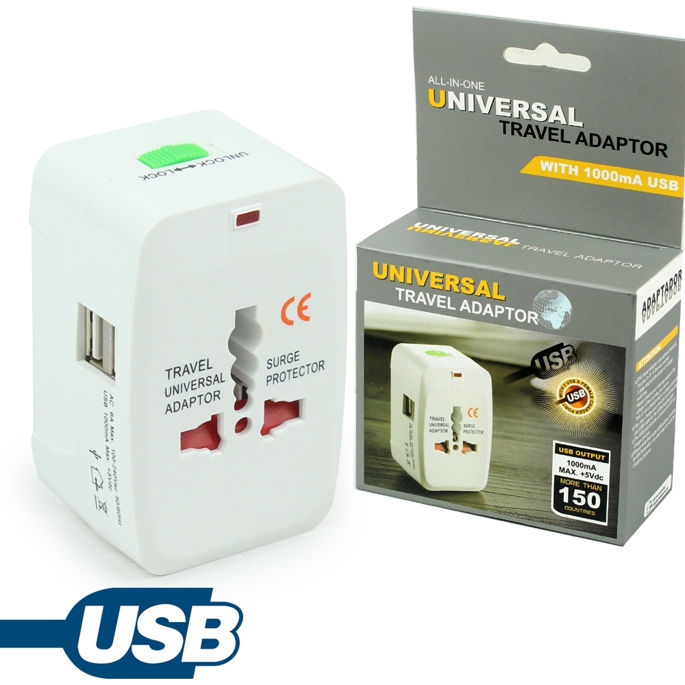 Telecorsa หัวแปลงปลั๊ก Universal Travel Adapter USB 1000 mA รุ่น UniversalTravelAdaptor00A-Song