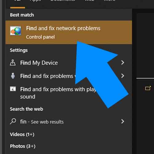 ปุ่ม Find and Fix networks problems ใน windows 10