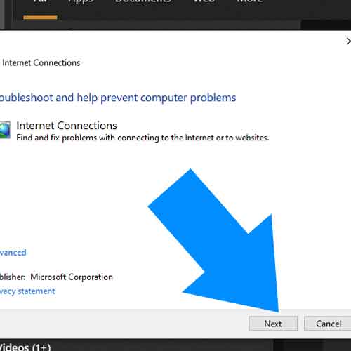 ปุ่ม Next ใน Network Problems ของ Windows 10